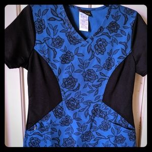 Dark teal blue rose scrub top